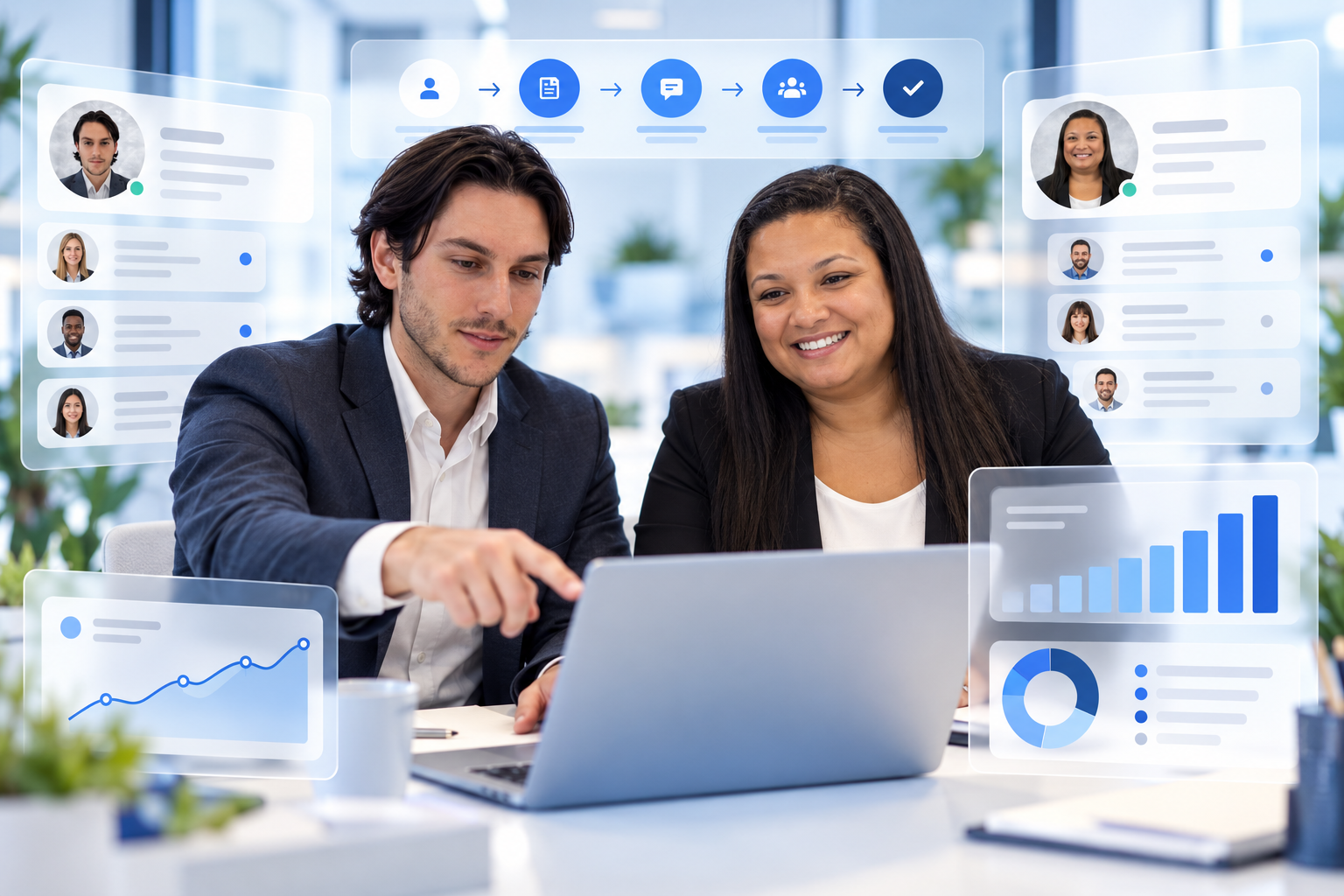 Recruiting and HR leaders working together with a connected talent workflow