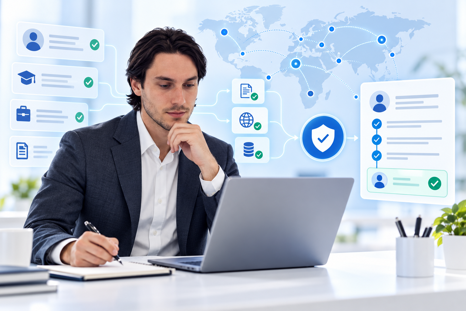 Human reviewer overseeing a secure and evidence-driven background screening workflow